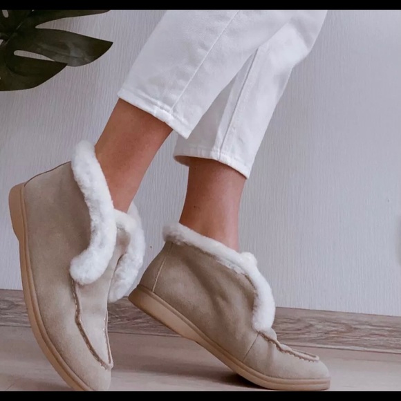 Ankle Boots Cow Suede Leather Natural Fur - Picture 2 of 4